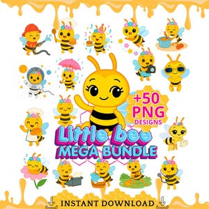 Cute Bee Clip Art Bundle, Tiny Bee, Little Bee, 1st Bee Birthday, Little Bee Digital File, Stickers, Little Bee Birthday
