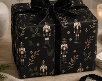 Premium Black & Gold Nutcracker Wrapping Paper, Elegant Christmas Gift Wrap, Premium Holiday Gift Wrap, Classic Nutcracker Paper