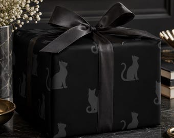 Black Cat Wrapping Paper, Modern Cat Gift Wrap, Minimalist Cat Lover Gift Wrap, Black & Charcoal Cat Pattern, Gothic Gift Wrap