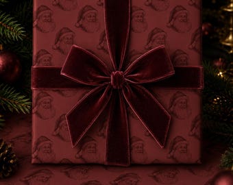 Burgundy Santa Wrapping Paper, Vintage Christmas Gift Wrap, Old World Santa, Dark Red Holiday Wrapping Paper Premium Monochromatic Masculine