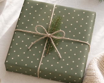English Winter Dot Wrapping Paper, Sage Green Polka Dot Gift Wrap, Minimalist Christmas Wrapping Paper, Cottage Holiday Gift Wrap