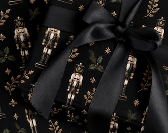 Premium Black & Gold Nutcracker Wrapping Paper, Elegant Christmas Gift Wrap, Premium Holiday Gift Wrap, Classic Nutcracker Paper