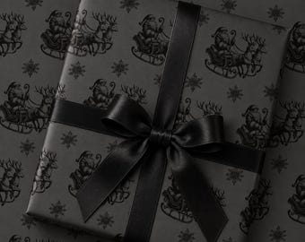 Santa's Sleigh Wrapping Paper, Black Gift Wrap, Elegant Modern Holiday Wrap, Premium Luxury Wrapping Paper