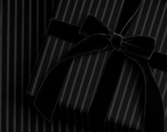 Black Pinstripe Wrapping Paper, Charcoal Stripe Gift Wrap, Elegant Gift Wrap, Modern Luxury Wrapping Paper Black Christmas Wrap