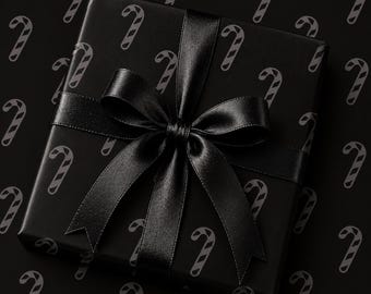 Black Candy Cane Wrapping Paper, Minimalist Christmas Gift Wrap, Modern Holiday Wrapping Paper, Dark Christmas Gift Wrap, Elegant Xmas Paper