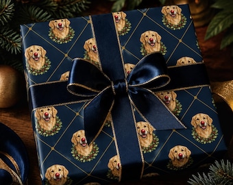 Golden Retriever Christmas Wrapping Paper, Rudolph Retriever Gift Wrap, Dog Lover Christmas Gift Wrap, Luxury Holiday Wrapping Paper