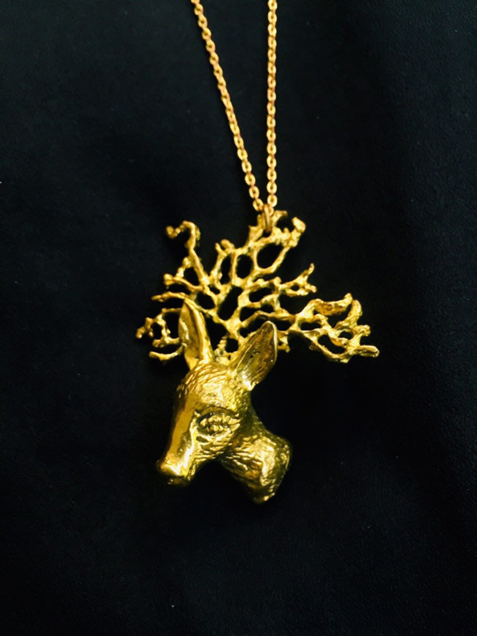 Brass Gold Young Doe a Deer & Antlers Necklace Etsy