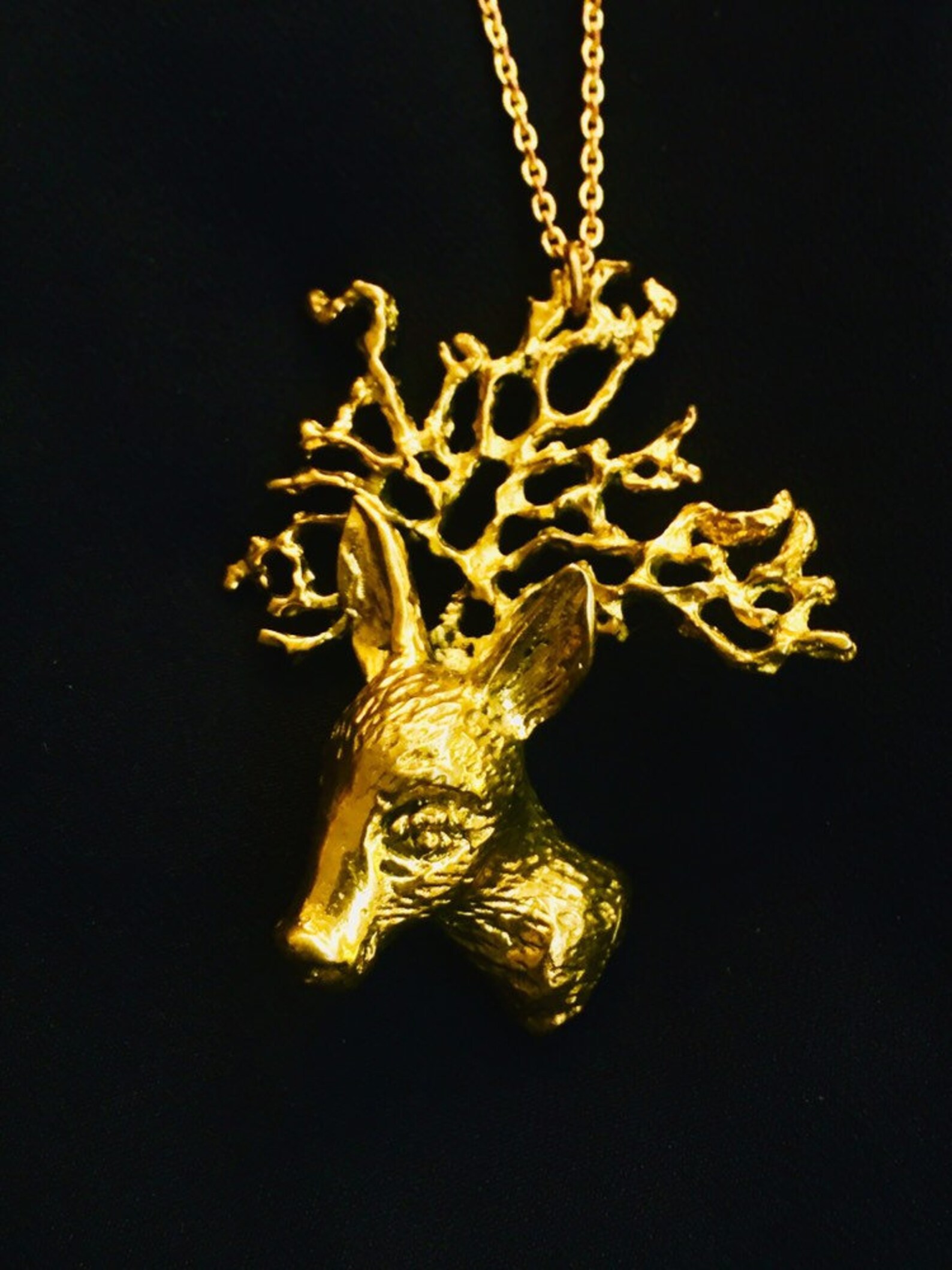 Brass Gold Young Doe a Deer & Antlers Necklace Etsy