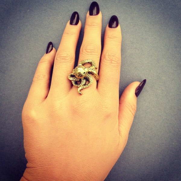 Brass Gold 'Octavia Octopus' Ring