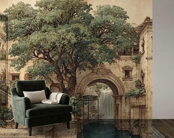 Papel pintado autoadhesivo de arquitectura vintage, mural rústico para pared, papel pintado removible de estilo antiguo, decoración ideal para inquilinos.