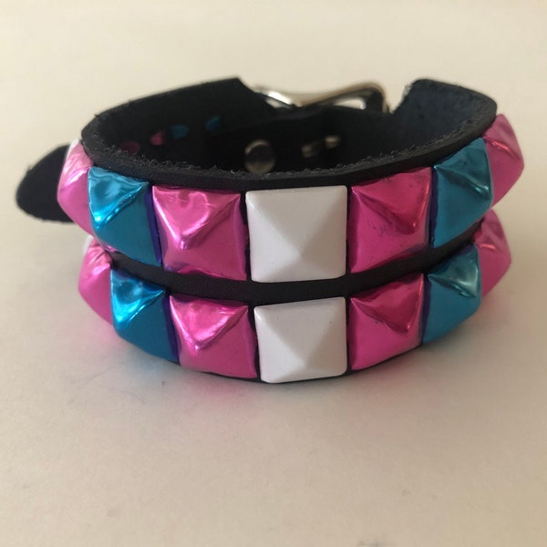 Trans pride studded punk bracelet