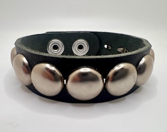 studded leather punk bracelet with one row of large round studs