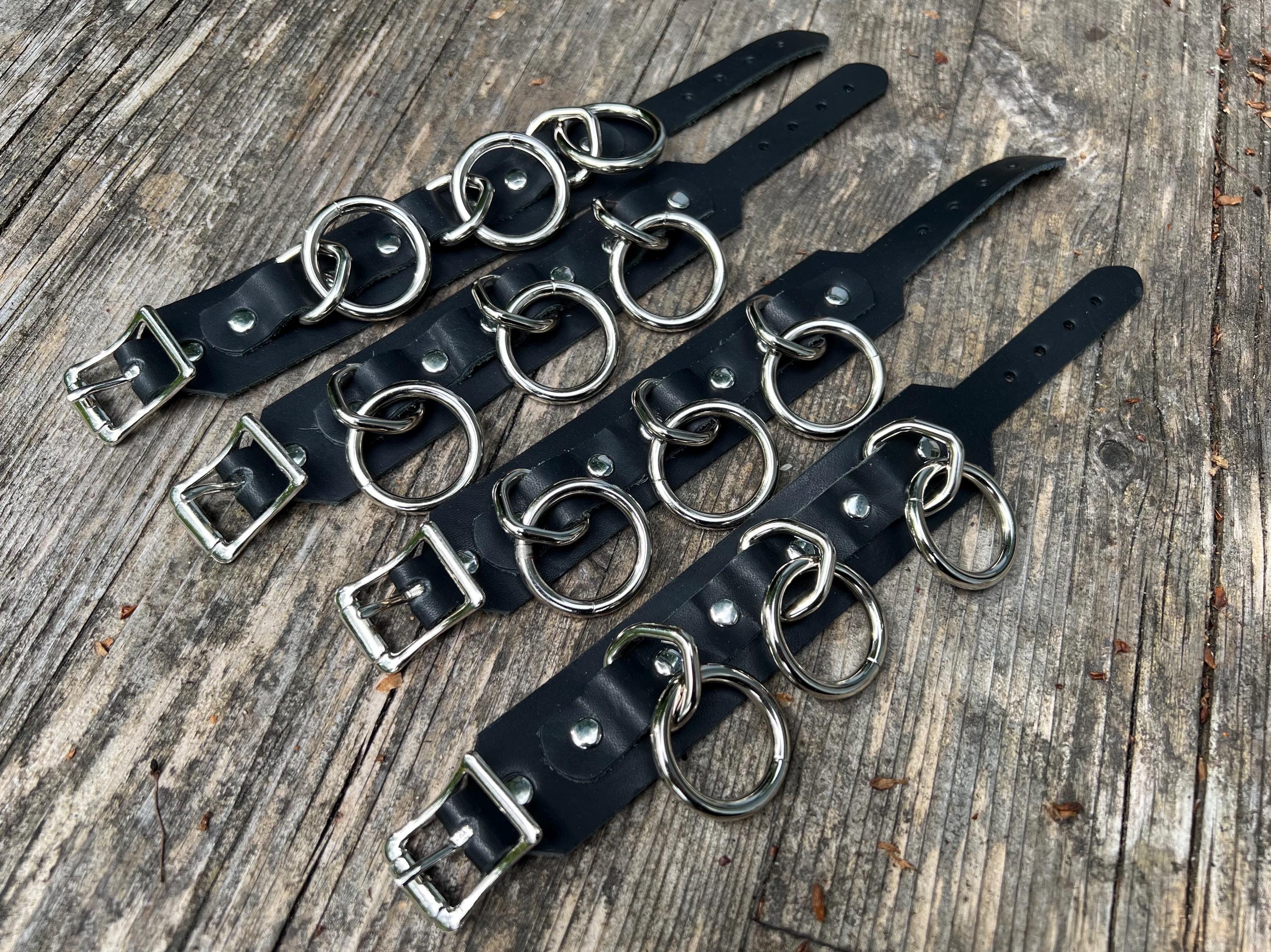 Leather Punk Cuff Bracelet With 3 Rings - Etsy