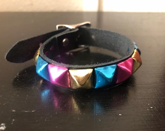 Pansexual pride pyramid studded punk bracelet