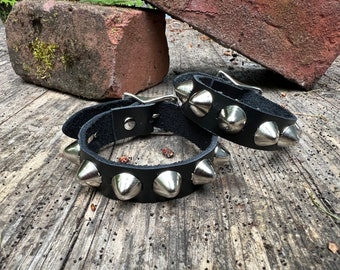 Leather studded bracelet with 7/16" British cone studs