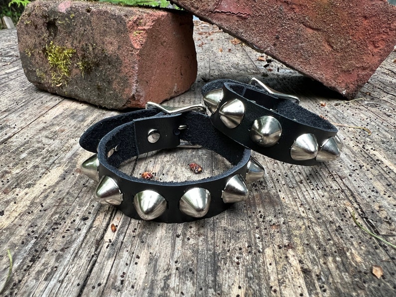 Leather studded bracelet with 7/16" British cone studs