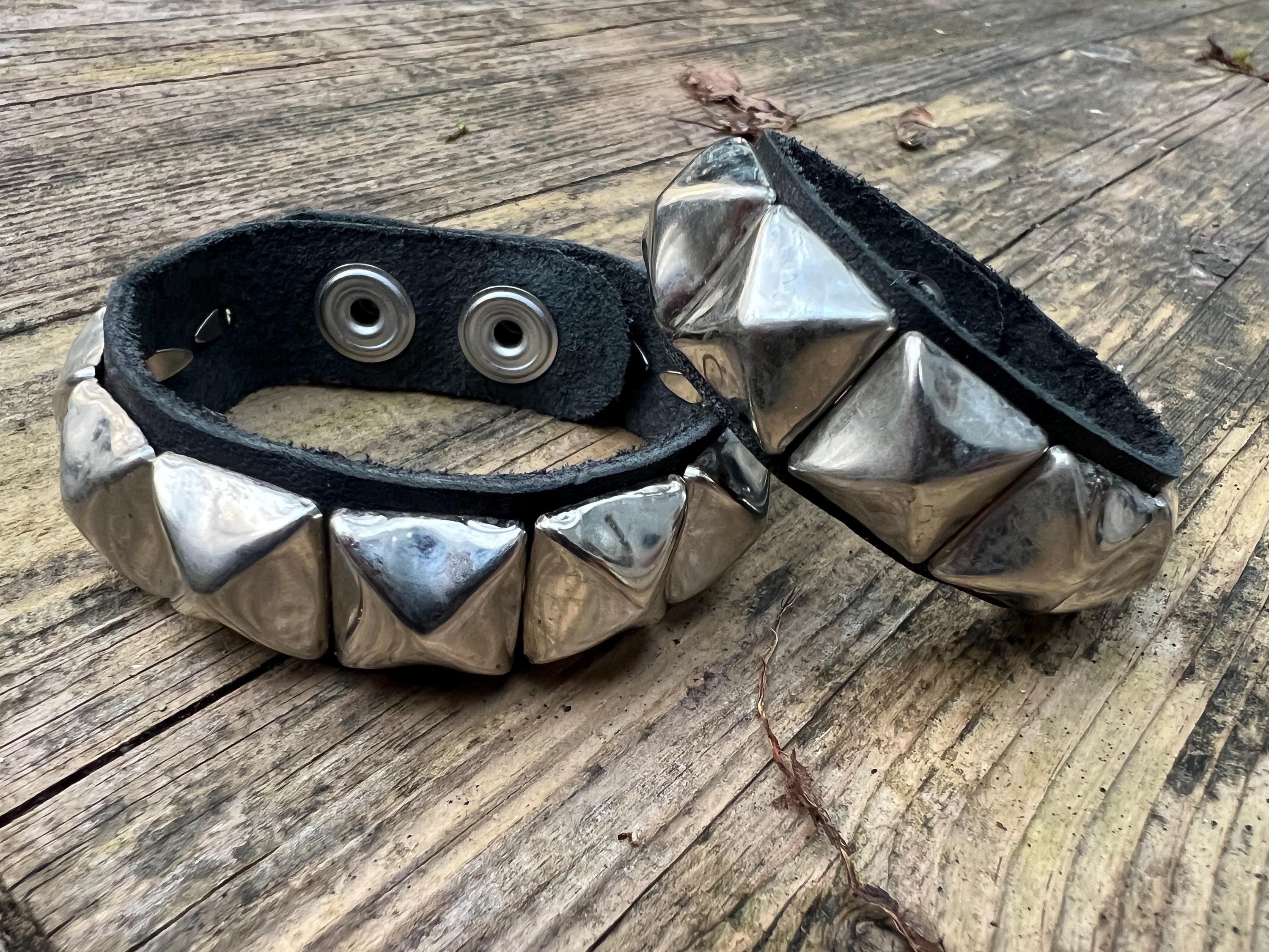 5/8” pyramid stud punk bracelet with one row of studs and snaps