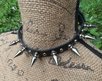 Gothic punk choker with 1” tree spikes and little round studs