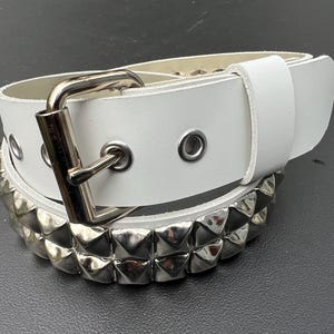 White Leather Emo Stud Belt Studded With 5/8” Pyramid Studs - Etsy