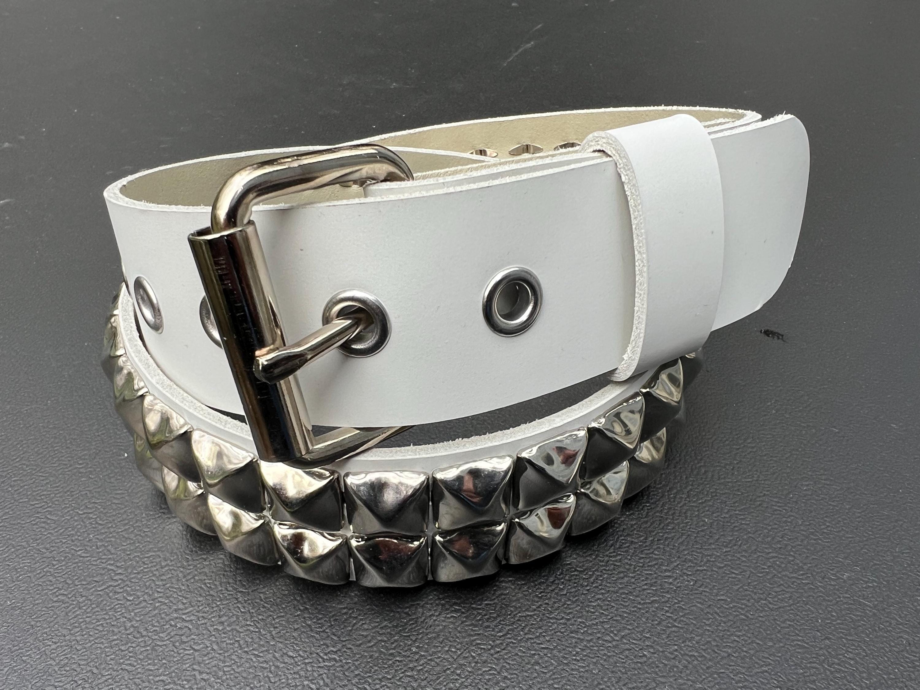 White Leather Emo Stud Belt Studded With 5/8” Pyramid Studs - Etsy