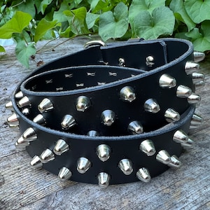 Studded belt with 3 rows of little tall cone studs