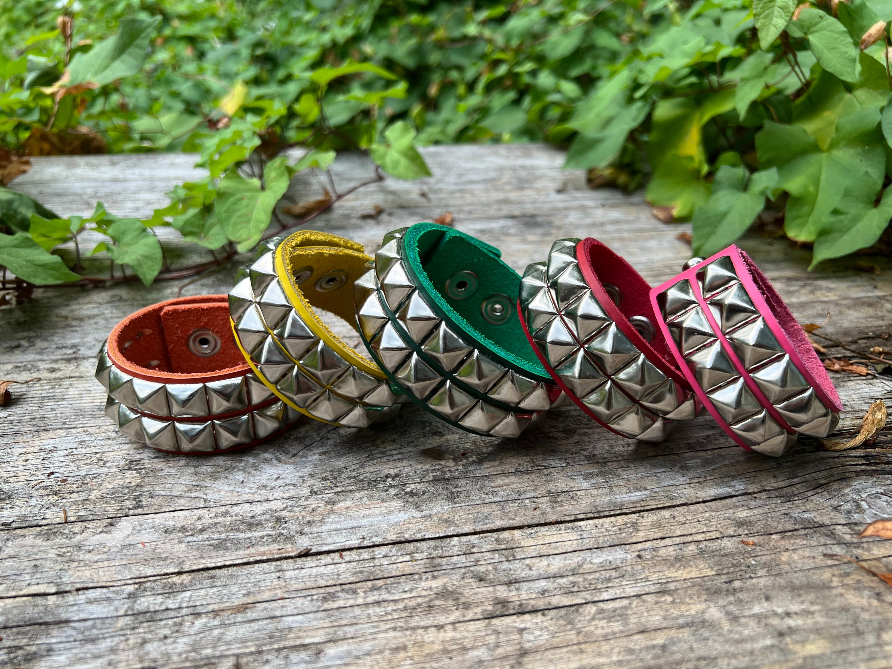 Studded Bracelet With 2 Rows of Pyramid Studs Studded Punk