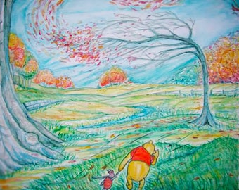 Autumn- Blustery day with Winnie the Pooh and Piglet prints