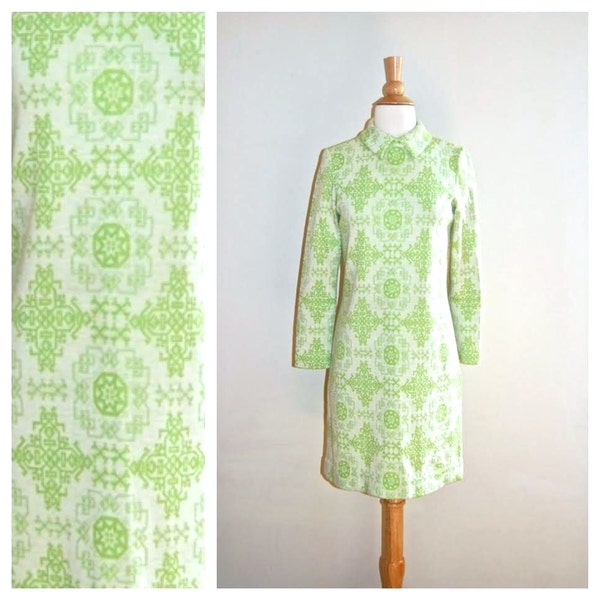60s Scooter Dress Mad Men Mod Lime Green Cream Short Dress by Kimberly size M