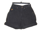 80s Highwaisted Jean Shorts . High Waist Chic Black Denim . size XS