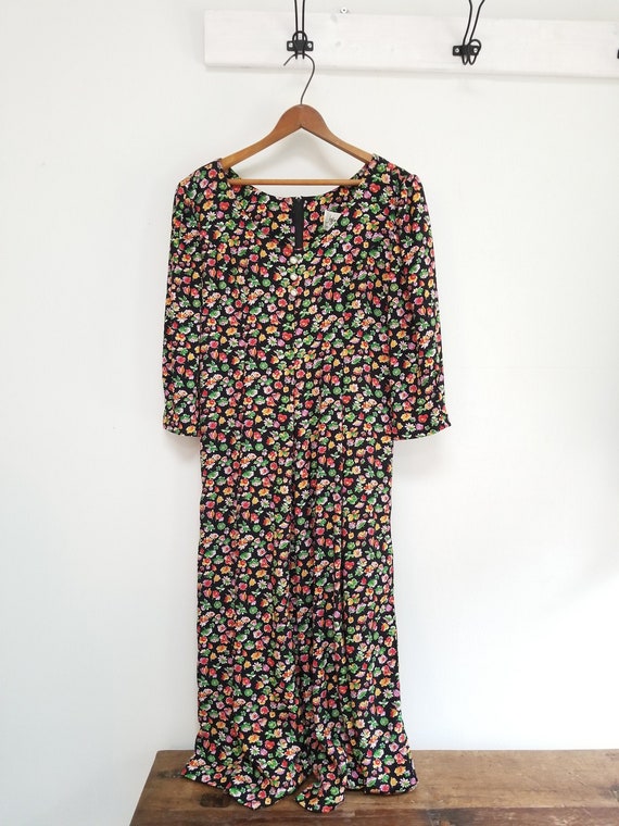 90s floral jumpsuit -petite 7/8