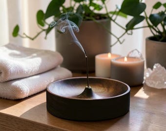 Porta incienso de madera maciza, quemador de incienso redondo hecho a mano, bandeja para varitas de incienso con múltiples orificios para meditación, yoga y decoración del hogar.