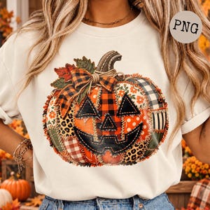 Patchwork-Kürbis-PNG, rustikales Kürbis-Herbstmotiv, Sublimationsdesign, digitaler PNG-Download