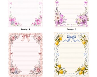 Floral Notepad 8.5x11 | Romantic Pink Bow Writing Pad | Shabby Chic Stationery