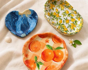 Handmade Ceramic Jewelry Dish, Colorful Vanity Trinket Tray, Gift for Her