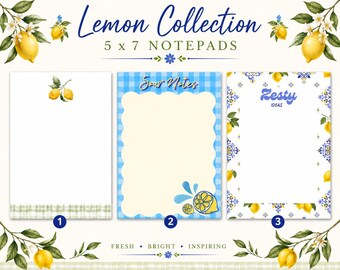 Lemon Collection 5x7 Notepad, Stationery, Memo Pad, To Do List, Gift for Her