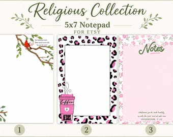 Religious Collection 5x7 Notepad, Stationery, Memo Pad, To Do List, Gift for Her