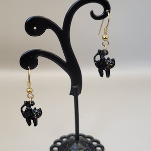 Black Cat Earrings- Cat Lover Earrings- Retro Halloween Cat Earrings- Scaredy Cat Earrings- Halloween Jewelry- Black Cat Awareness K #93