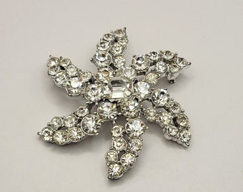 Vintage Sparkling Prong Set Rhinestone Flower Pin - Clear Dazzling Rhinestone Brooch in a Pinwheel Setting - Mothers Day Gift Idea - K#727