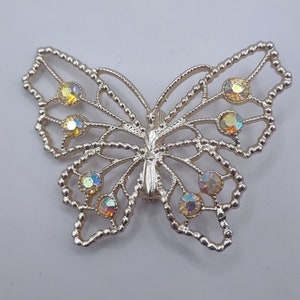 Rhinestone Butterfly Pin, Vintage Rhinestone Pin, Openwork Butterfly , Filigree Butterfly, Gift Topper, Vintage Costume Jewelry, K#1980