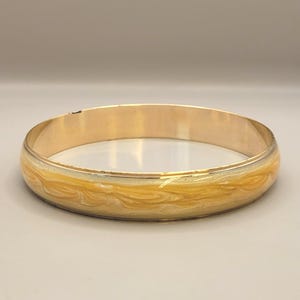 Avon Retro Golden Enameled Bangle Bracelet - Yellow Marbelized Enamel Bracelet - Vintage Avon Jewelry - Signed Designer Jewelry - K#1508
