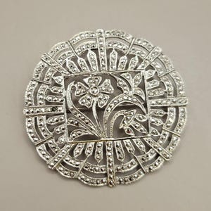 Vintage Sterling Silver Marcasite Floral Pin 1930s 1940s Era - Detailed Openwork Art Deco Flower Brooch - Sterling Silver Brooches