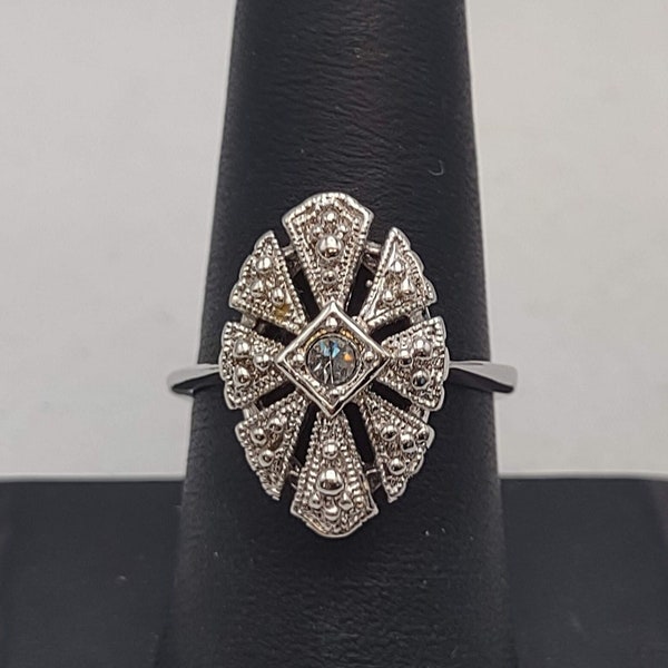 1980s Vintage Avon Art Deco Inspired Size 8 Crystal Rhinestone Statement Ring- Vintage Avon Costume Jewelry Collector Ring K#1040