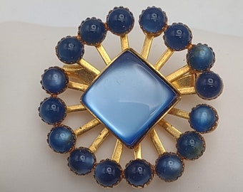 1940s Vintage Blue Moonbeam Lucite Geometric Spray Brooch- Deep Blue Moonglow Lucite Pin- Vintage Costume Jewelry Collector Gift K#927