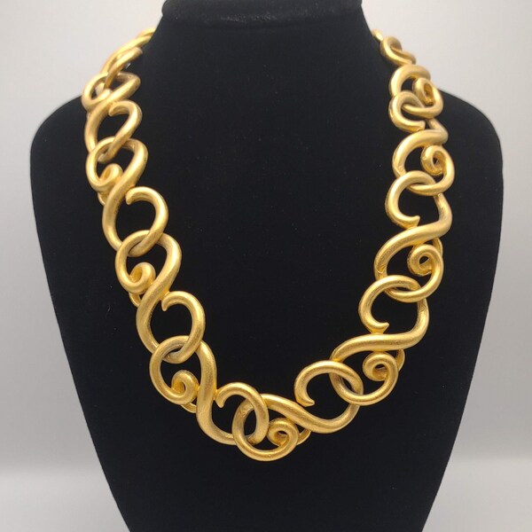 Givenchy- Chunky Gold Tone Twisted Knot Style Necklace- 18" Statement Collar Necklace- Estate Designer Givenchy Jewelry- Swirled Collar K#32