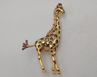 Vintage Designer Bob Mackie Gold Tone 3D Giraffe Oversized Animal Brooch- Bob Mackie Collector Jewelry- Safari Jewelry- Giraffe Lover K#365