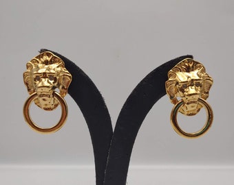 Vintage Kenneth Jay Lane for Avon Lion's Head Door Knocker Earrings- 1970s Vintage Avon KJL Jewelry Collector- Mother's Day Gift K#772