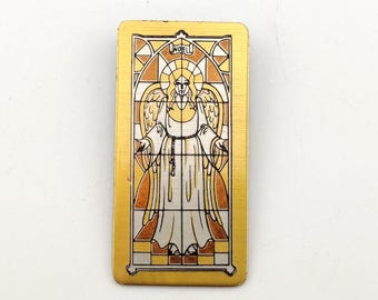 Vintage Reed & Barton Damascene Christmas 1st Annual Edition Angel Stained Glass Style Brooch / Pendant