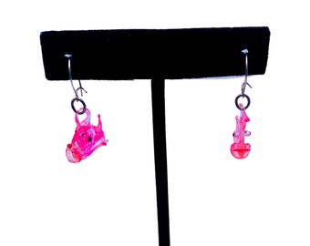 Hot Pink Blown Glass Fish Earrings Item K # 2982