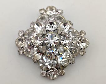 Vintage Prong-Set Clear Rhinestone 3D Cluster Brooch | Mid-Century Glamour Statement Pin