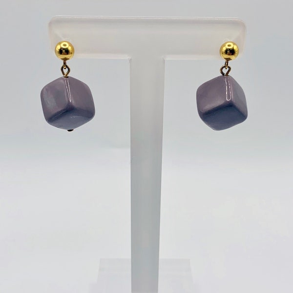 Retro Taupe Cube Dangle Earrings Item K # 1757